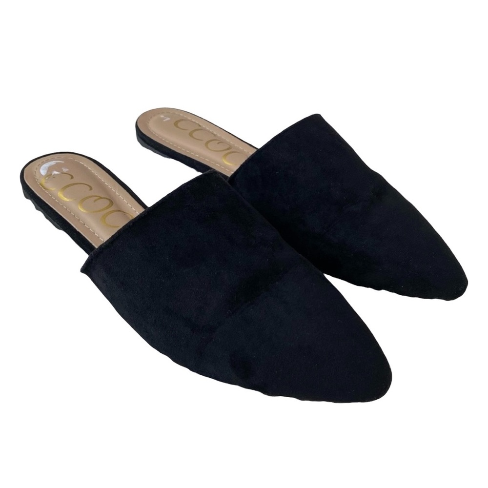CCOCCI Lucy Faux Suede Black Slip On Pointed Toe Flat Mules Women’s Size 9